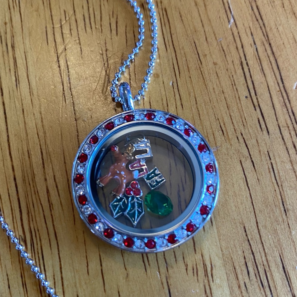 Origami Owl Medium Christmas Crystal Floating Charm Locket Holiday Winer NWOT
